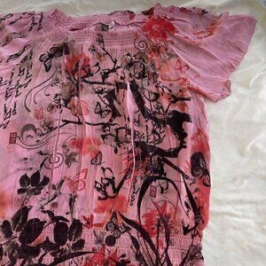 Serenade Women's Blouse Sz 18/20W Plated Button Up Chiffon Shirt Ruffle Sleeve